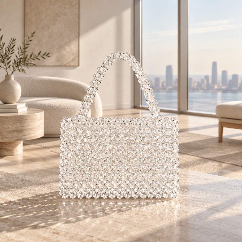 Crystal Mist Bag on a stone table in a sunlit living room
