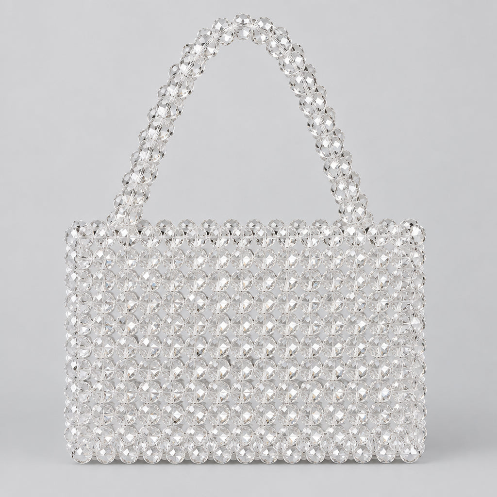 Crystal Mist Bag, clear crystal beads in a rectangular shape, front view