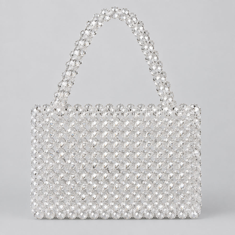 Crystal Mist Bag, clear crystal beads in a rectangular shape, front view